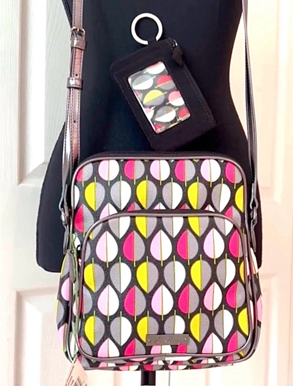 VERA BRADLEY ~ Moon Drops crossbody vinyl bag w/zipper pocket and keychain/ID